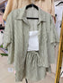 Summer Short Sleeves Strips Shirts With Short and Crop Camisoley